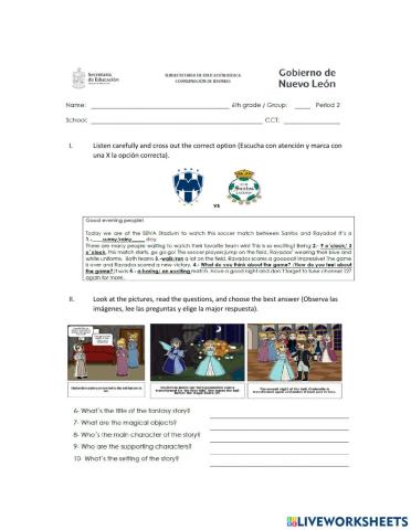 6th GRADE 2nd PERIOD EXAM MARCH 2021