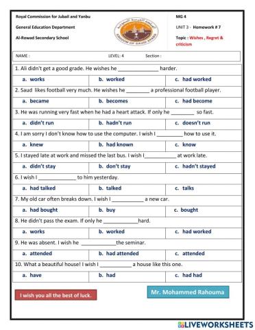 Wishes, regret and criticism