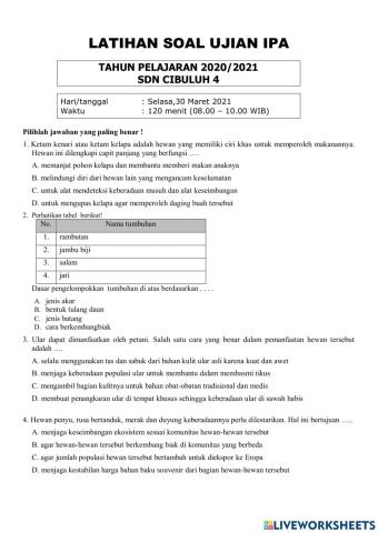 Latihan Sola Ujian Sekolah IPA 1