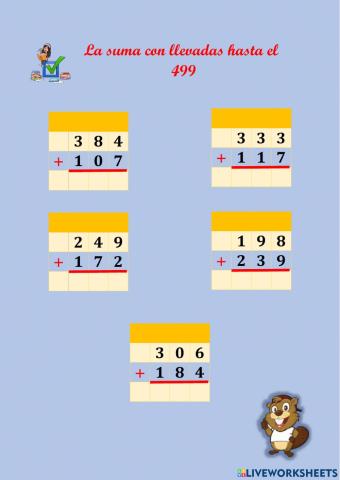 Sumas con llevadas hasta el 499