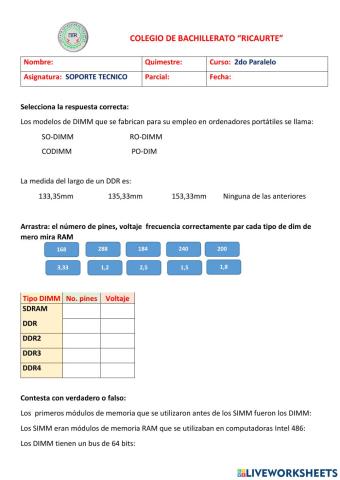 Ficha 02 memoria RAM