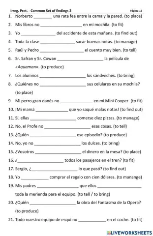 Irreg. Preterite - Common Set of Endings 2