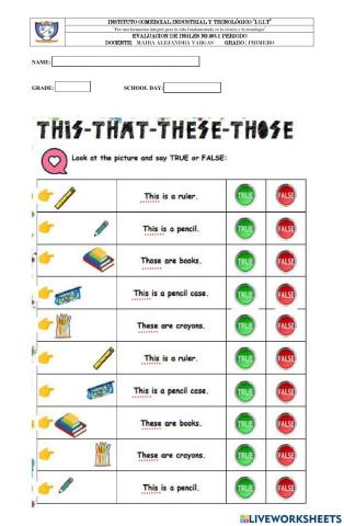 Test Inglés primero