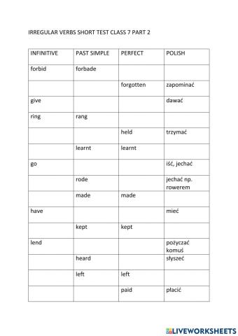 Irregular verbs