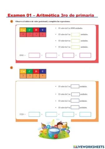 EXAMEN 1 DE ARITMÉTICA 3er GRADO