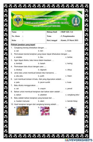 Ulangan Harian SBdP Tema 5 KD 3.4