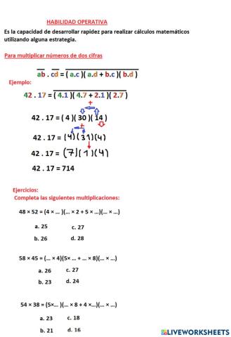 Multiplicación de números de 2 cifras