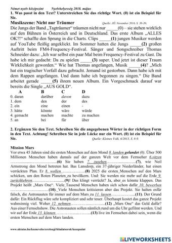 Középszint - Német érettségi - Nyelvhelyesség 2018.