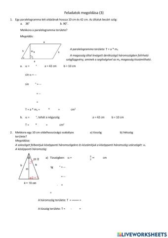 Feladatok hegyesszögek szögfüggvényére (3)