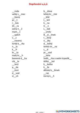Doplňování u,ú,ů
