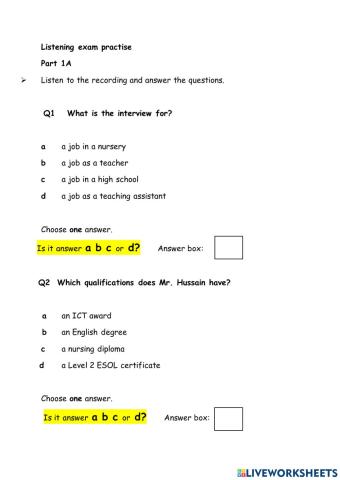 Listening test practice paper (B)
