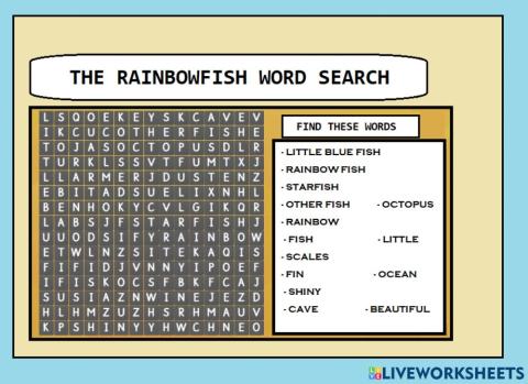 Rainbow Fish Word Search