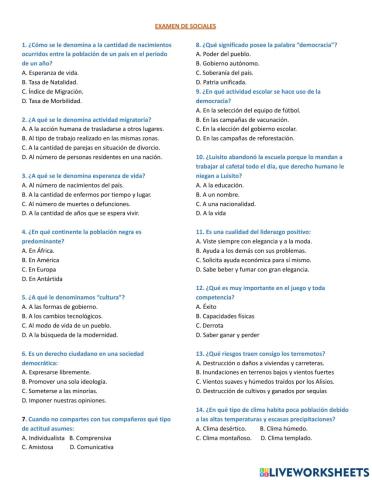 Examen de conocimientos generales de Sociales