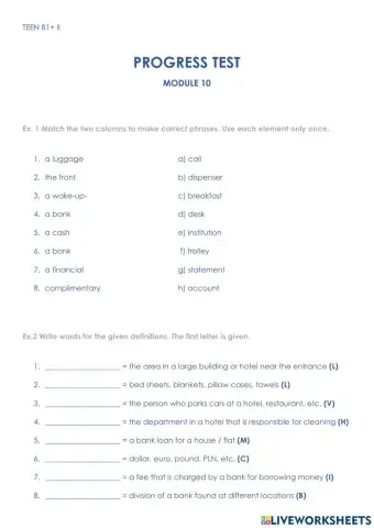 TEEN B1+ II - PROGRESS TEST - Module 10 (Pioneer B1+)