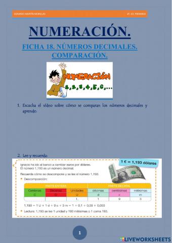 Numeración. Ficha 18.