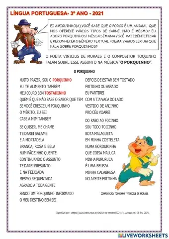 Atividade de Língua Portuguesa 3º ano