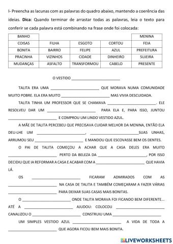 O vestido azul- Palavras para encaixar no texto