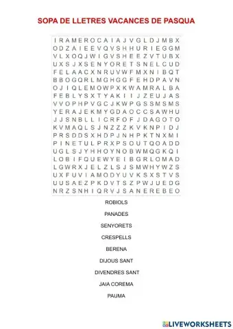 Sopa de lletres Pasqua