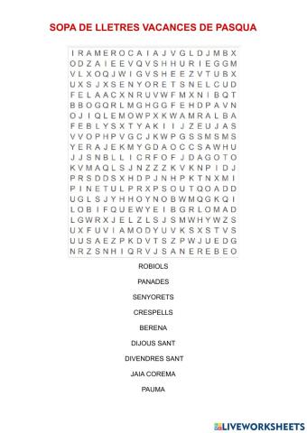 Sopa de lletres Pasqua