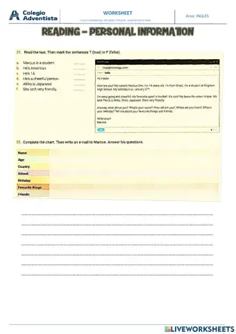 Verb to be reading - personal information