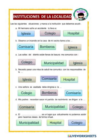 INSTITUCIONES LOCALIDAD