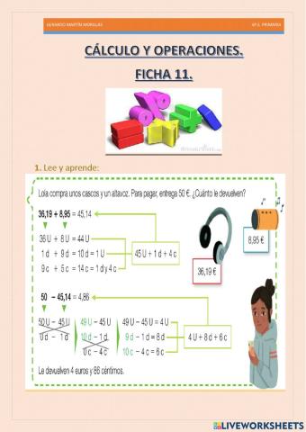 Cálculo y operaciones. Ficha 11.