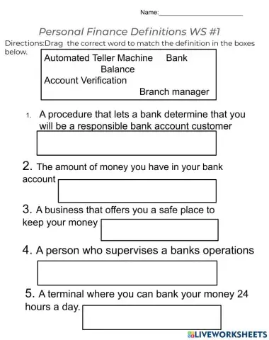 Personal Finance - Definitions WS 1