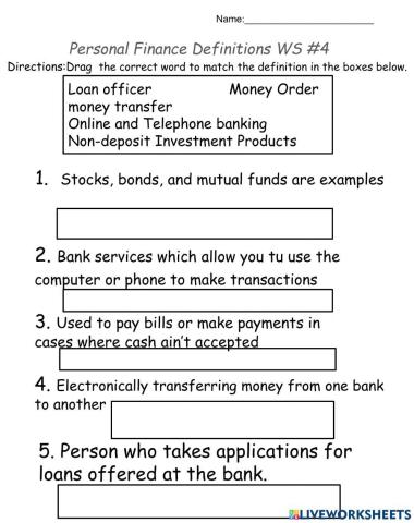 Personal Finance - Definitions WS 4