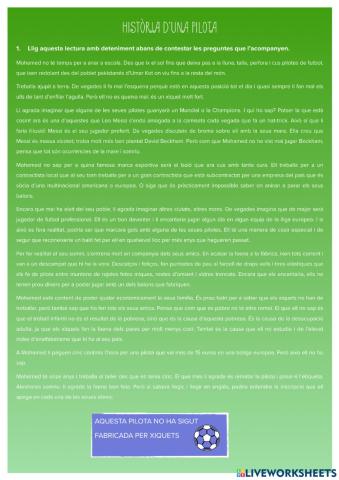 Comprensió lectora. Història d'un baló