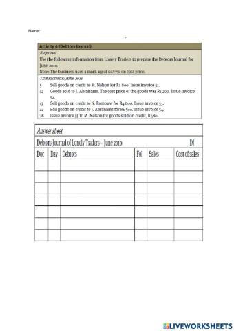 Debtors journal practice