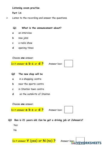 Listening exam practice