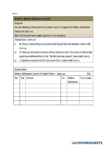 Debtors allowing journal practice
