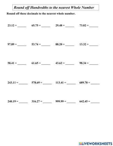Rounding hundredths to the nearest Whole number