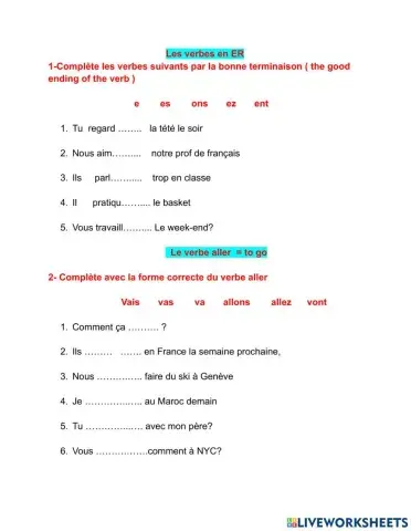 Verbes faire, aller , venir, ER