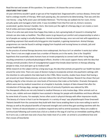 Reading:Creatures that cure!