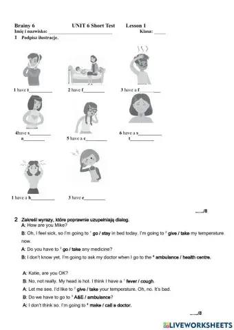 Brainy 6    UNIT 6 Short Test lesson 1