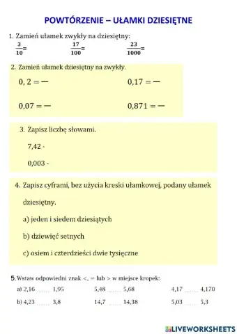 Ułamki dziesiętne - powtórzenie