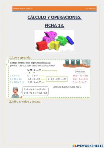 Cálculo y operaciones. Ficha 13.
