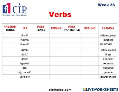 Verbs and Dining Room 2 Week 36