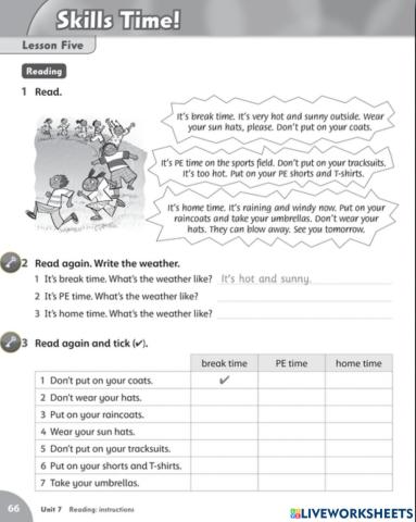 Unit 7 It's hot today! Lesson 5 Reading
