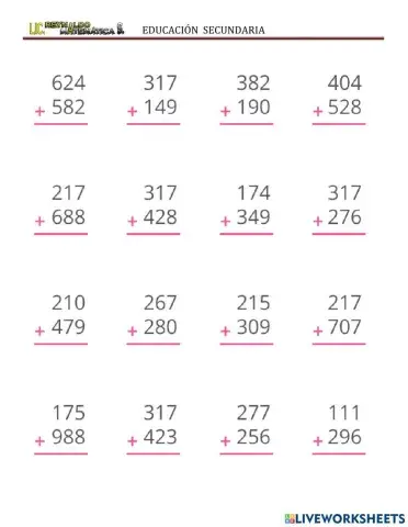 Suma de tres cifras con llevadas