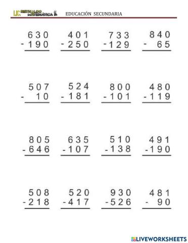 Resta de tres cifras