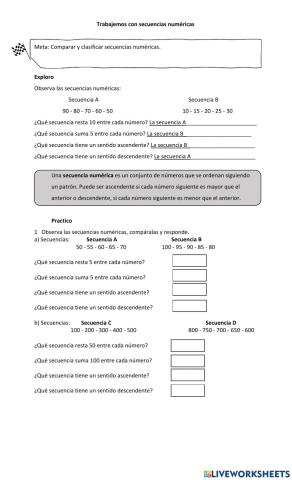 Comparar y clasificar secuencias numéricas.