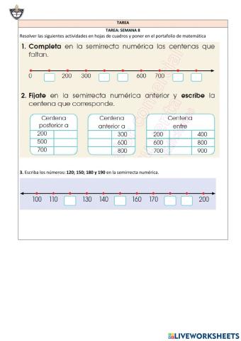 Semirrecta numérica de centenas