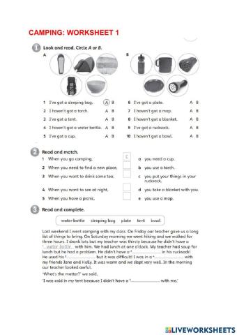 Worksheet 1: camping