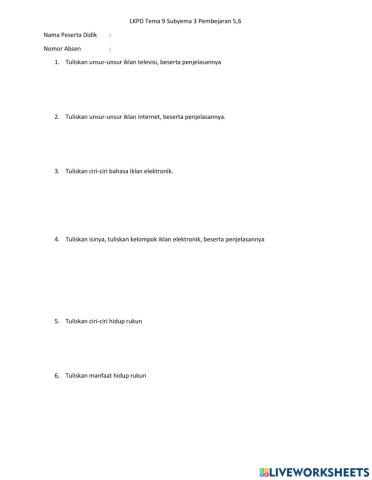 LKPD Tema 9 Subtema 3 Pembelajaran 5,6