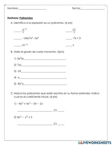 Clasificar los polinomios