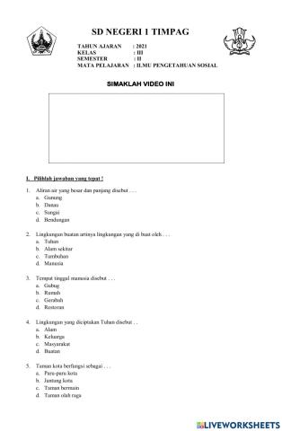 Latihan Soal mengenal lingkungan Buatan