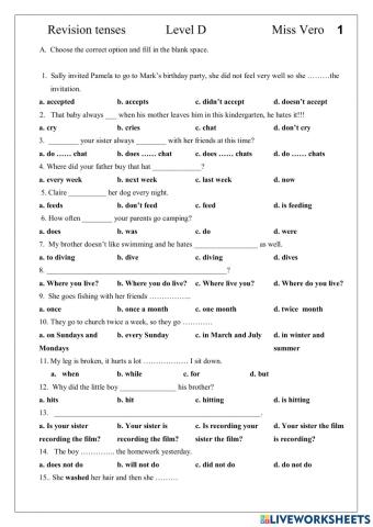 Revision tenses present simple, continuous and Past simple