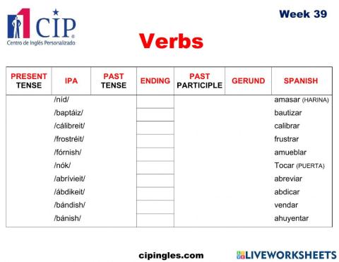 Verbs week 39